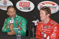 Tony Kanaan (left) and Scott Dixon address the media at New Hampshire Motor Speedway on Tuesday. (Steve Poulin photo)